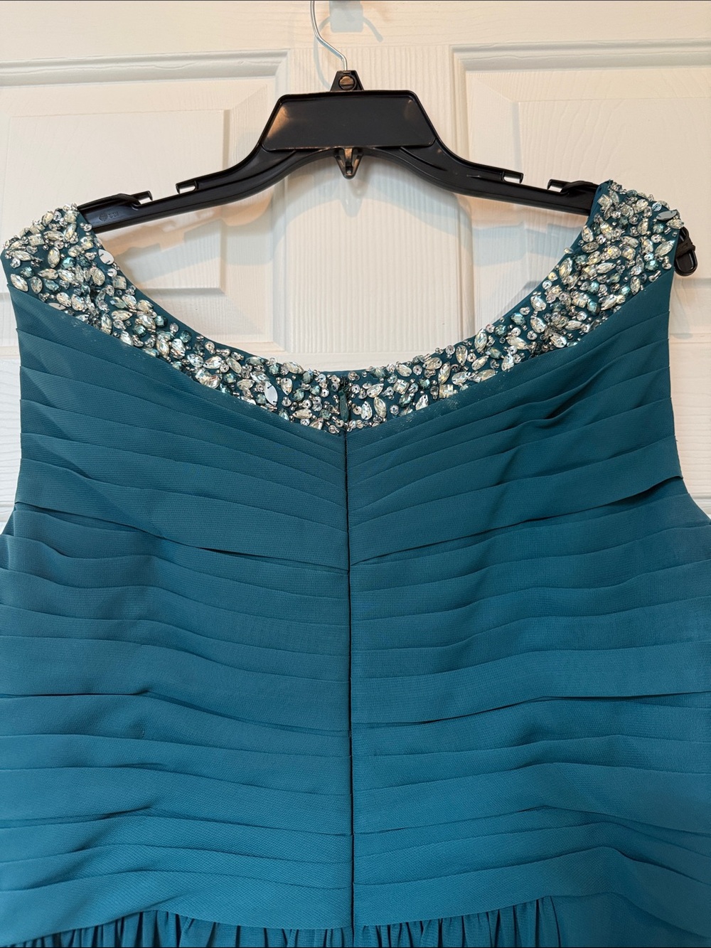 Elegant Dark Teal Chiffon Embellished Maxi Formal Sleeveless Gown Size 16 NWT - Picture 4 of 8